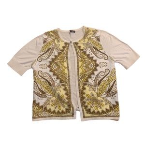 Talbots Paisley Open Front Silk Cotton Short Sleeve Cardigan Topper Women’s M
